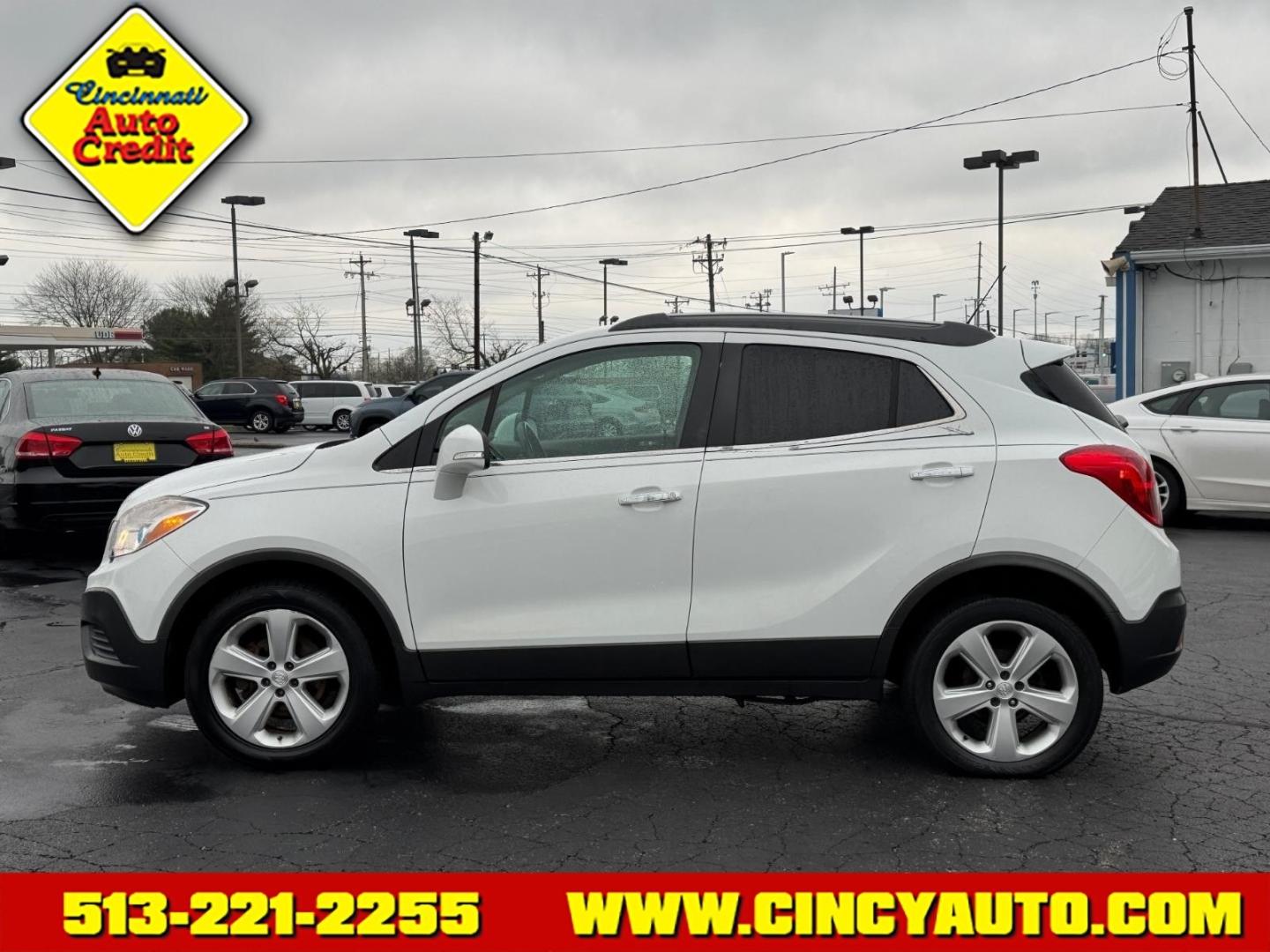 2016 Summit White/Dark Argent Metallic Buick Encore Base (KL4CJESB5GB) with an 1.4L Ecotec 1.4L Turbo I4 138hp 148ft. lbs. Sequential Multiport Fuel Injection engine, 6-Speed Automatic w/Driver Shift Control transmission, located at 5489 Dixie Highway, Fairfield, OH, 45014, (513) 221-2255, 39.333084, -84.523834 - Photo#1