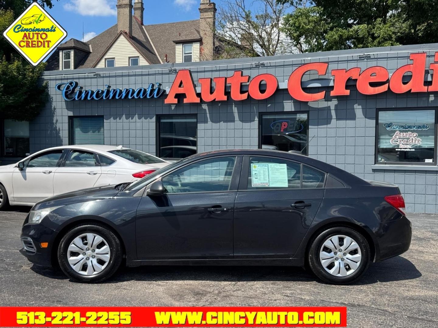 2015 Black Granite Metallic Gar Chevrolet Cruze LS Auto (1G1PA5SH5F7) with an 1.8L Ecotec 1.8L Flex Fuel I4 138hp 125ft. lbs. Sequential Multiport Fuel Injection engine, 6-Speed Shiftable Automatic w/Overdrive transmission, located at 2813 Gilbert Avenue, Cincinnati, OH, 45206, (513) 221-2255, 39.130219, -84.489189 - Photo#1