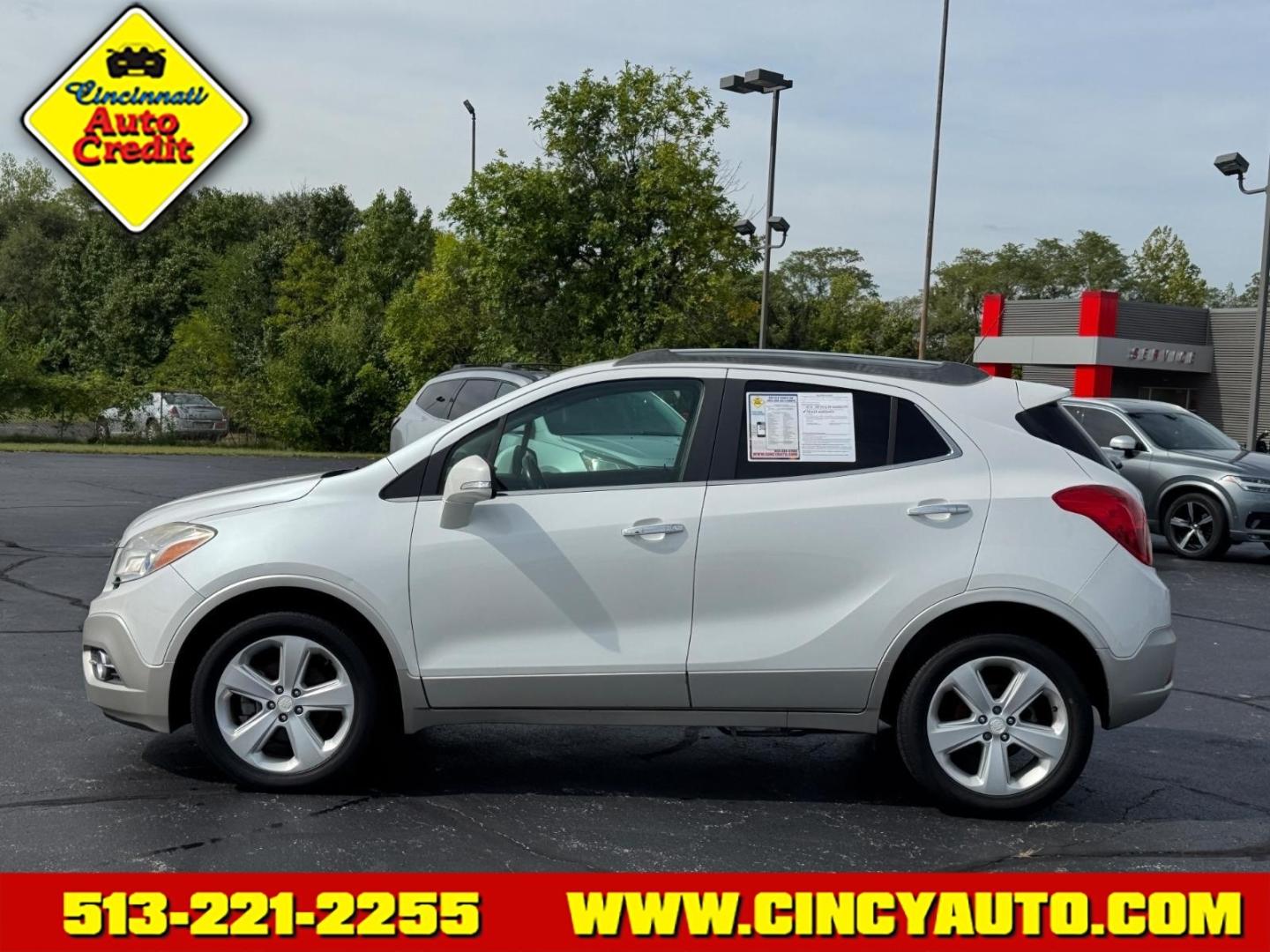 2015 White Pearl Tricoat/Satin Nickel Metallic Gyn/Bqx Buick Encore Convenience (KL4CJFSB0FB) with an 1.4L Ecotec 1.4L Turbo I4 138hp 148ft. lbs. Sequential Multiport Fuel Injection engine, 6-Speed Automatic transmission, located at 5489 Dixie Highway, Fairfield, OH, 45014, (513) 221-2255, 39.333084, -84.523834- Photo#1